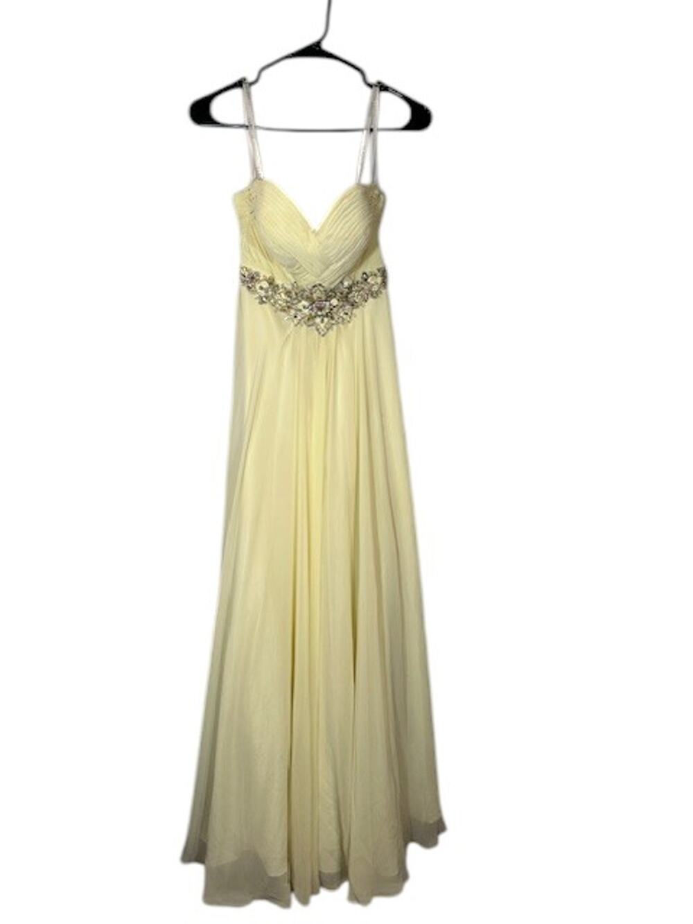 Clarisse Pale Yellow Strapless Jeweled Waist Sweetheart Prom Dress Women Sz  4